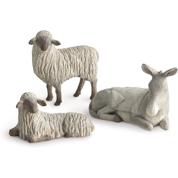 Gentle Animals of The Stable for The Christmas Story, Sculpted Hand-Painted Nativity Figures, 3-Piece Set
