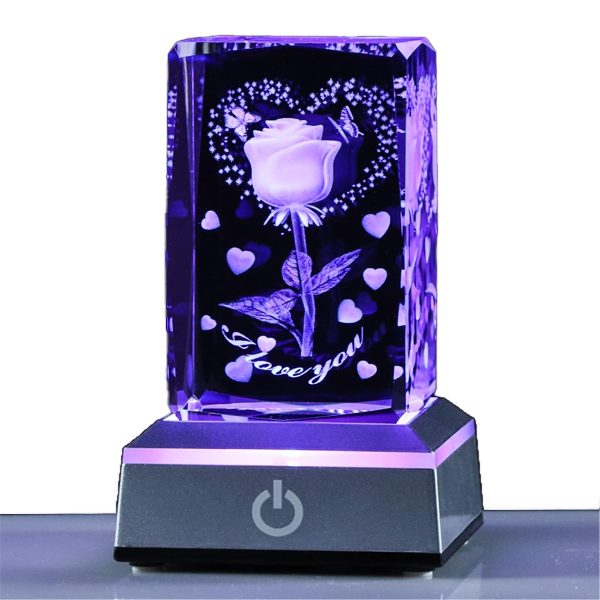 YWHL 3D Engraved Crystal Rose